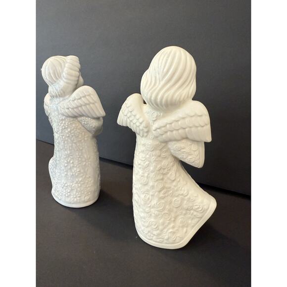 Vintage Porcelain Angel Figurines Violin & Harp Musician Pair Holiday Decor - Picture 3 of 10